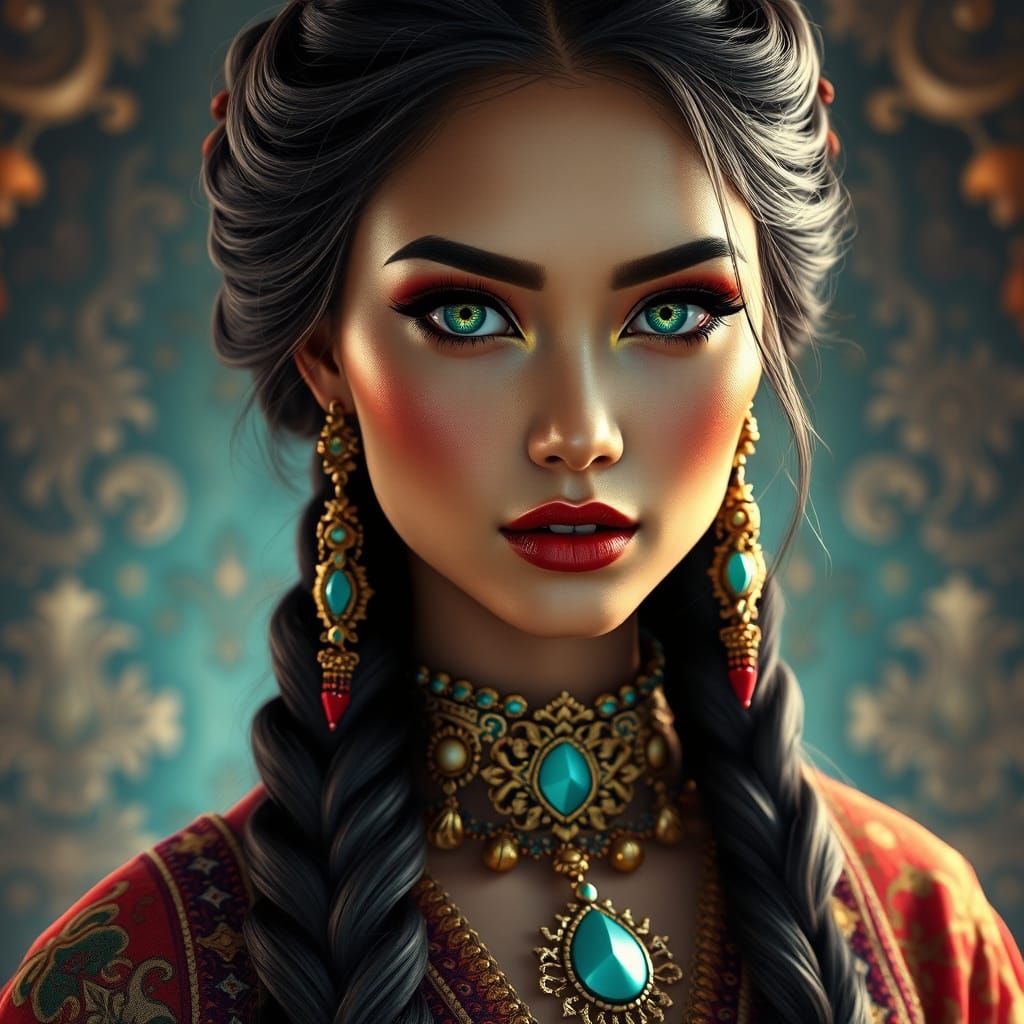 Regal Moroccan Goddess in Vibrant Embroidered Attire