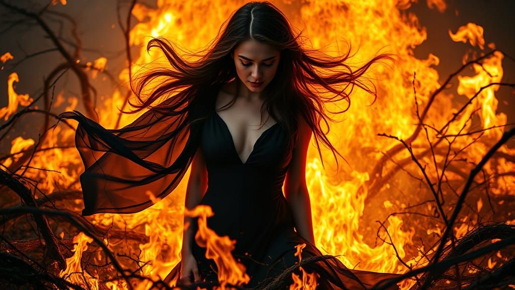 Serene Inferno in Dark, Cinematic Style