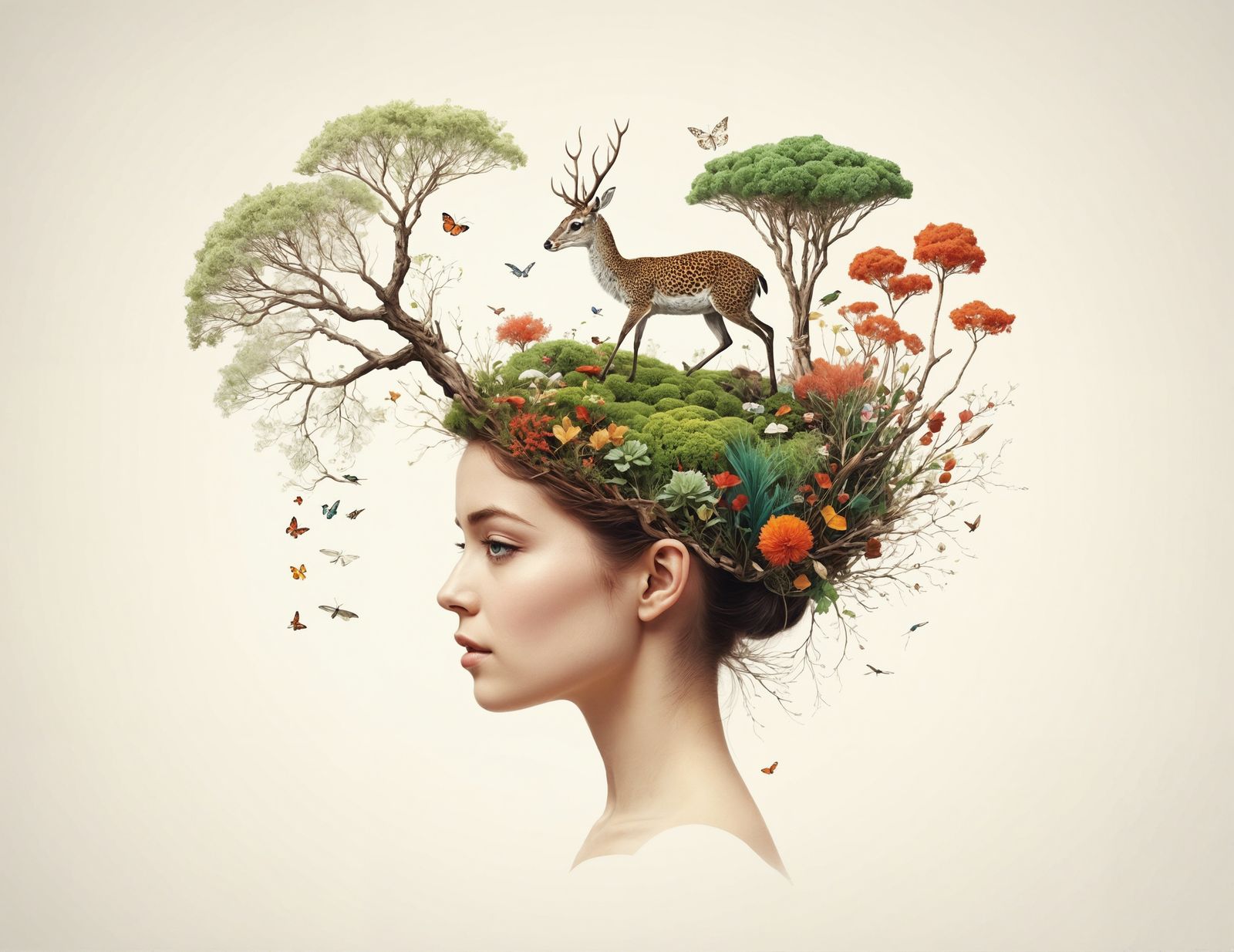 Minimalist Surreal Nature Illustration on White