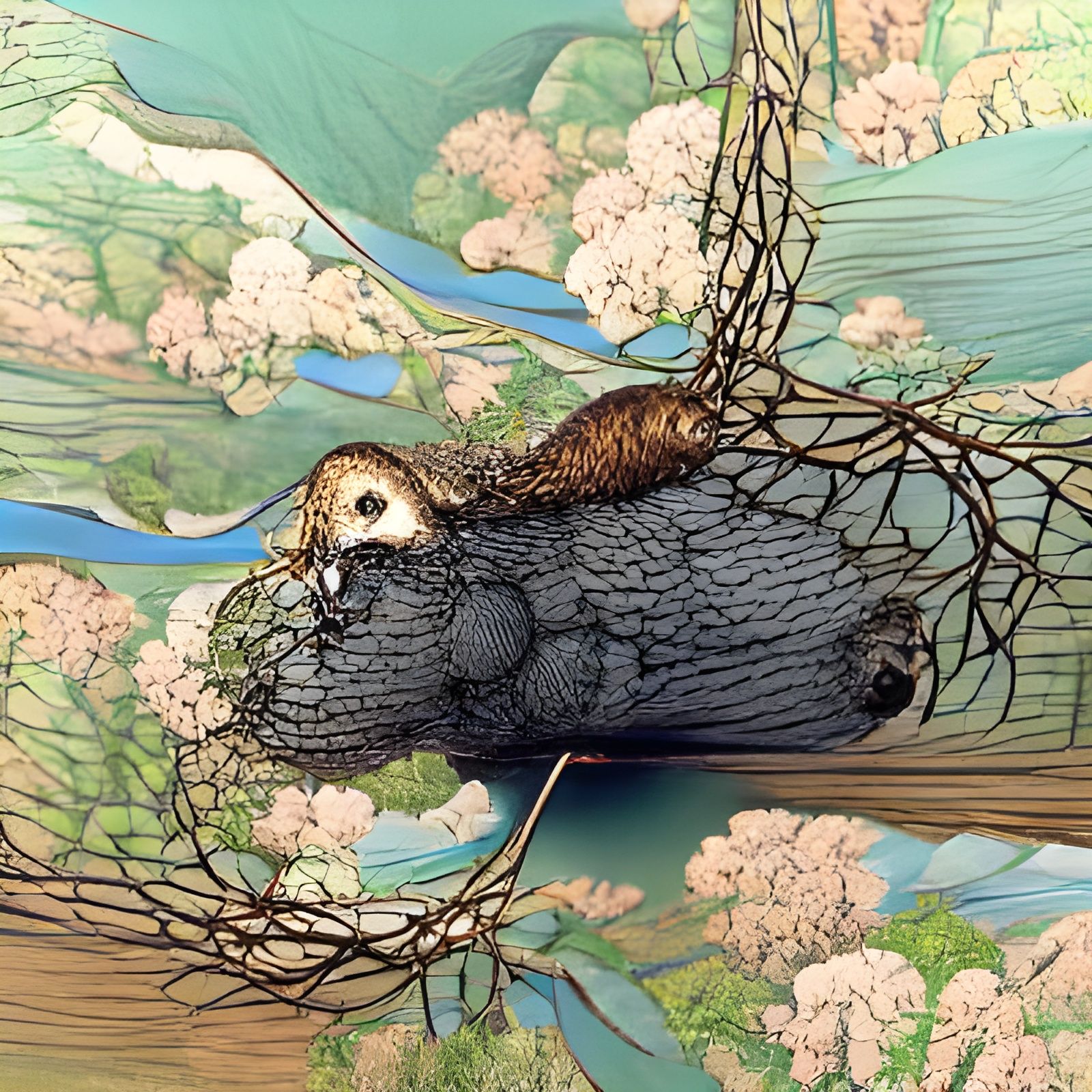 Surreal Beaver Bird in Shin-Hanga Style