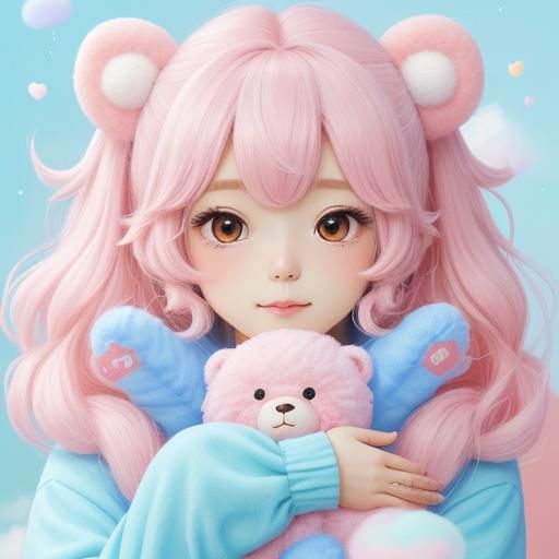 Kawaii Baby Bear in Cotton Candy Clouds