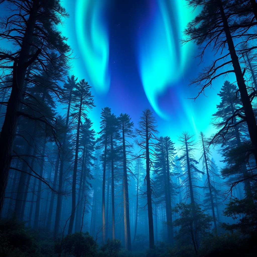 Ethereal Forest Under Northern Lights