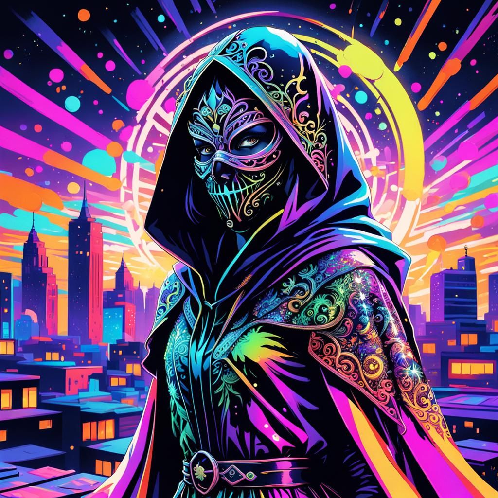Psychedelic Masked Villain in Neon Colors