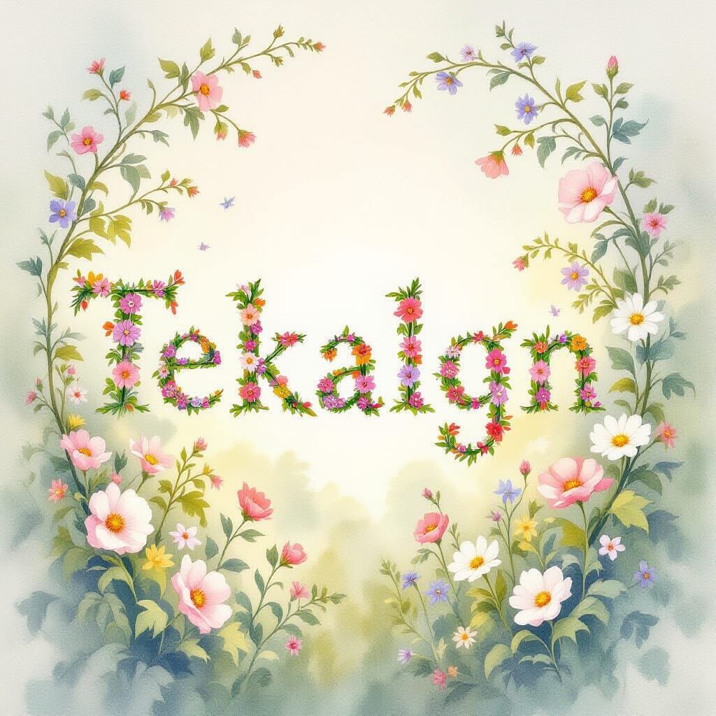 Watercolor Word Art: Tekalign Formed by Wildflowers