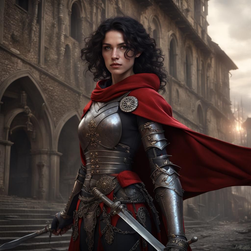 Female Warrior in Renaissance City, Fantasy Concept Art