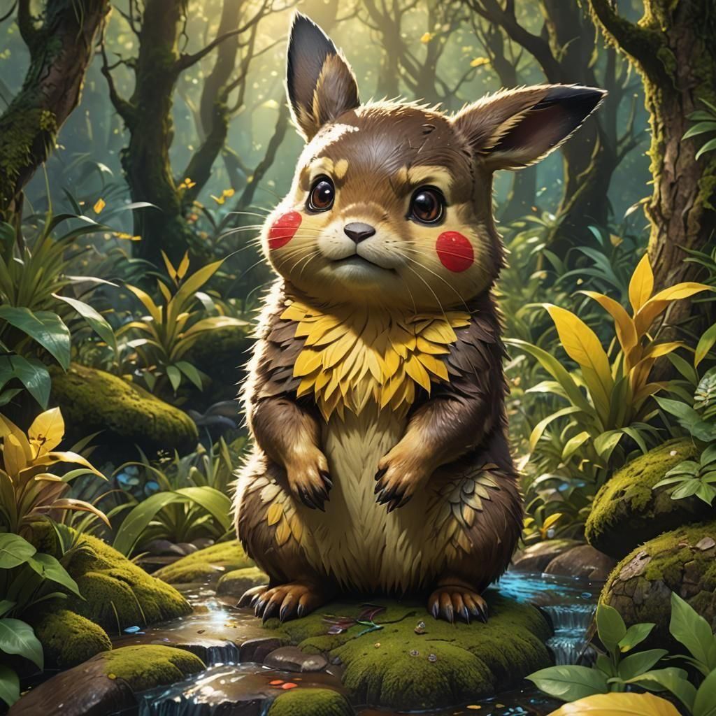 Pikachu Otter Hybrid in Detailed Matte Painting Style
