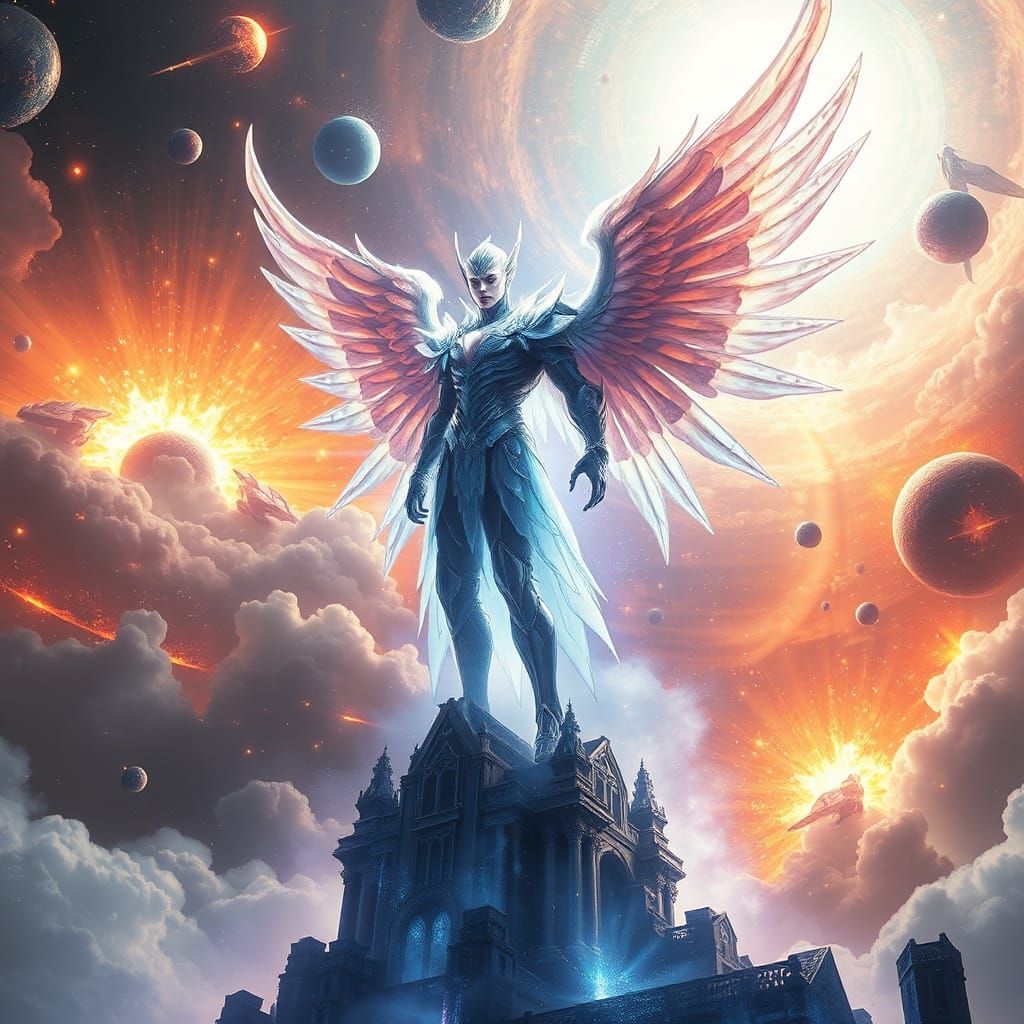 Ethereal Archangel Warrior in Cosmic Battle