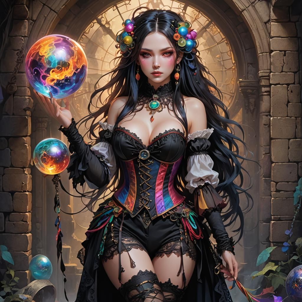 Psychedelic Wizard with Orb in Fantasy Dungeon