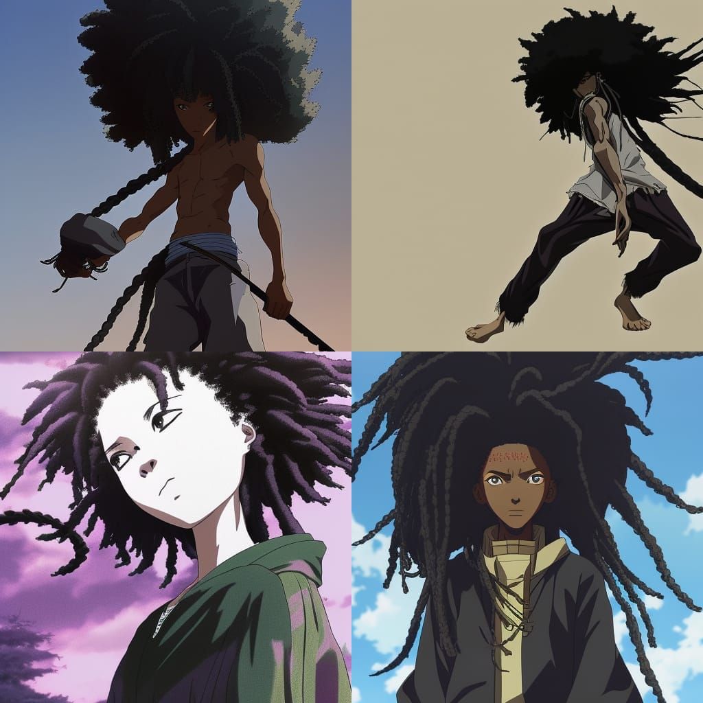 Black Anime Character in Afro Samurai Style