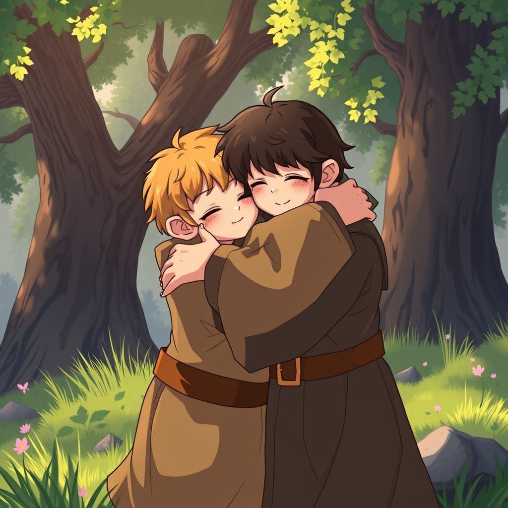 Hobbits Embracing in the Shire, Anime-Style