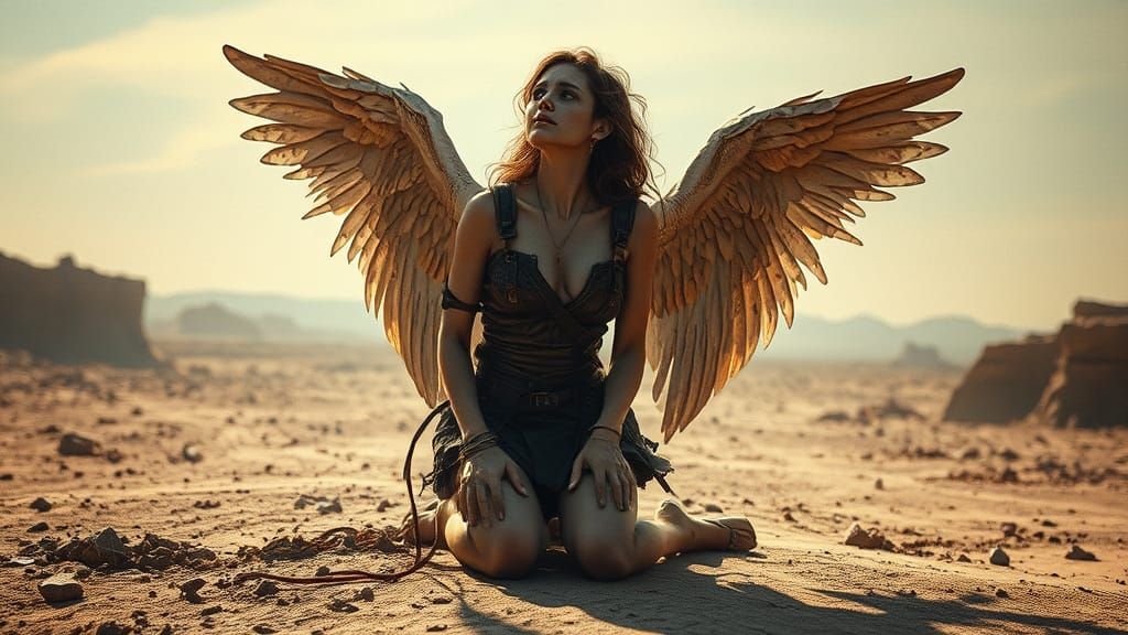 Fallen Angel in Desolate Wasteland