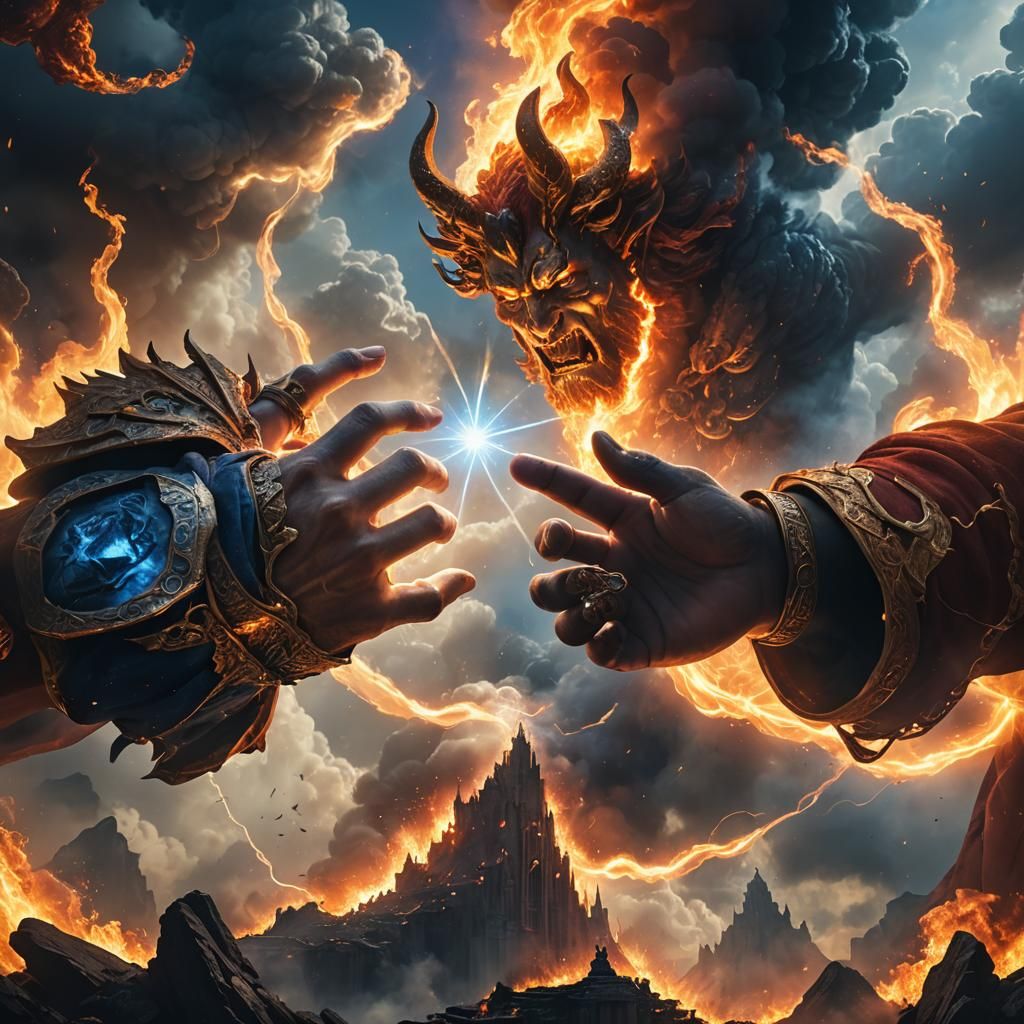 God and Satan's Divine Struggle: Fantasy Art