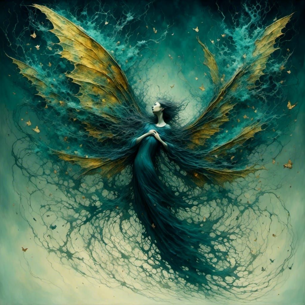 Dragon with Butterfly Wings in Ocean Deep Style
