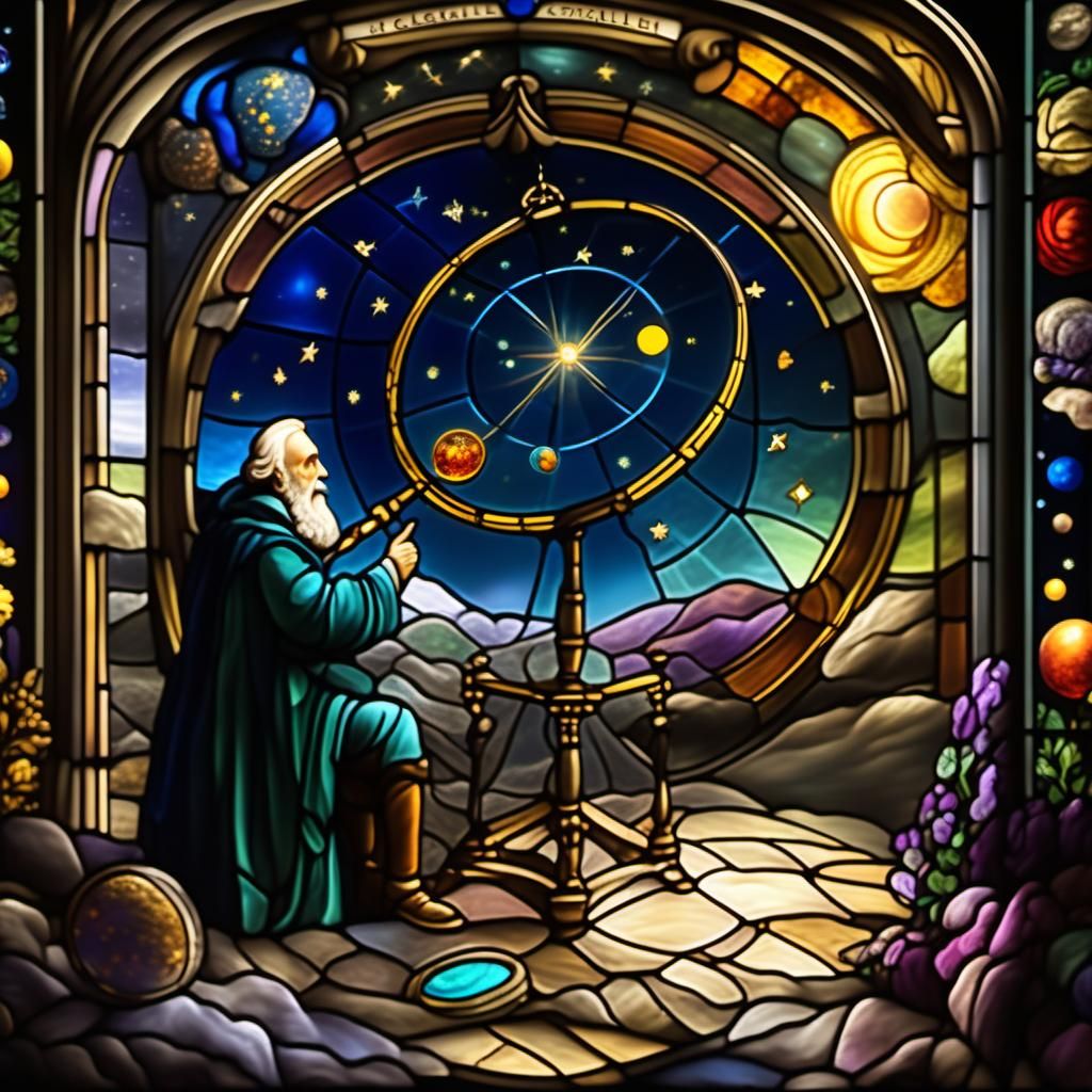 Galileo's Celestial Observation: Stained Glass Art