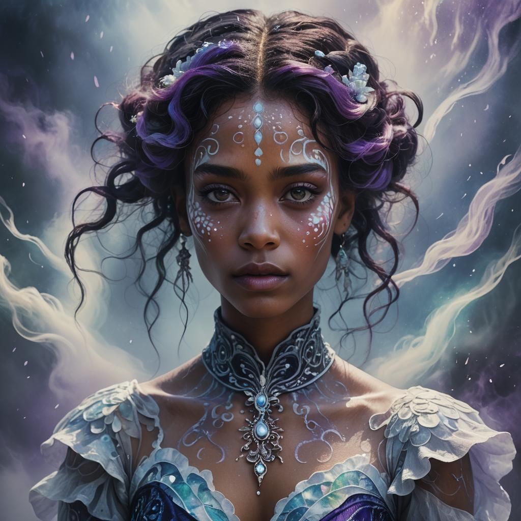 Ethereal Woman with Vitiligo in Art Nouveau Style