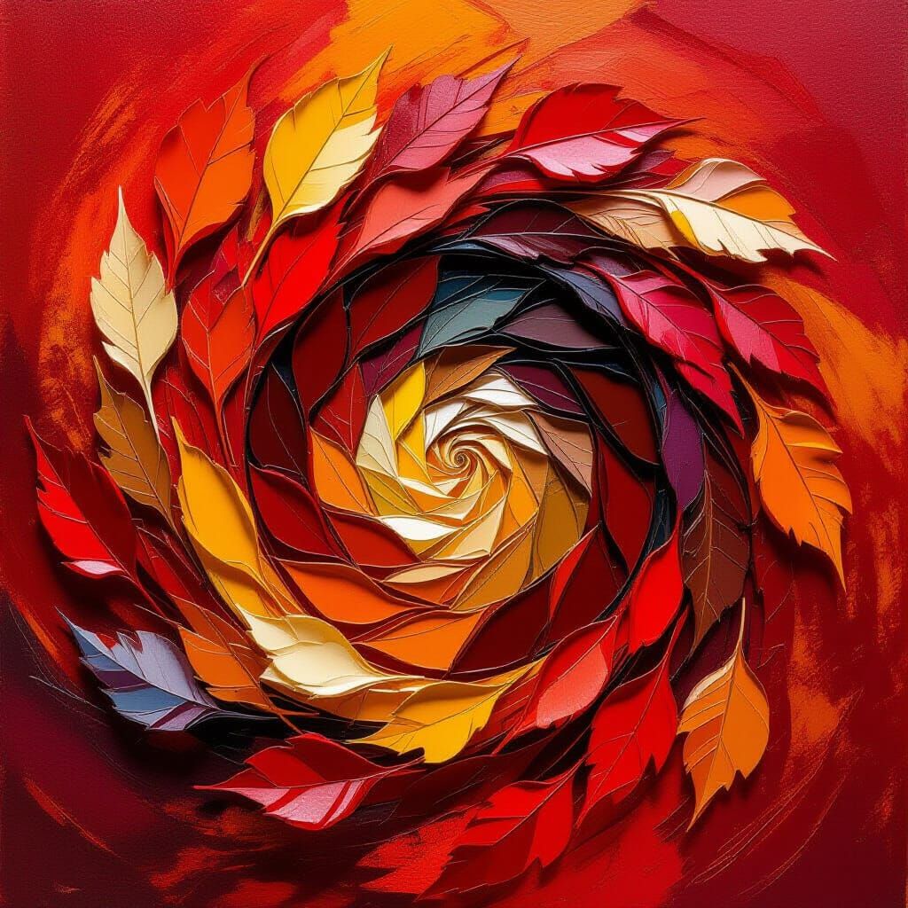 Abstract Impasto Painting of Autumn Leaves Vortex