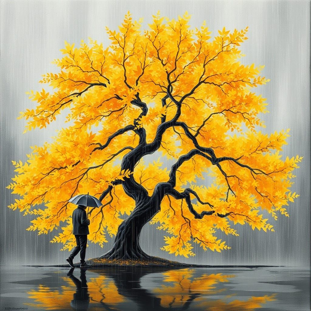 Golden Autumn Traveler in Painterly Realism Style