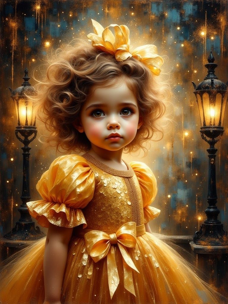 Toddler Girl in Victorian Gazebo at Dawn in Velazquez Style