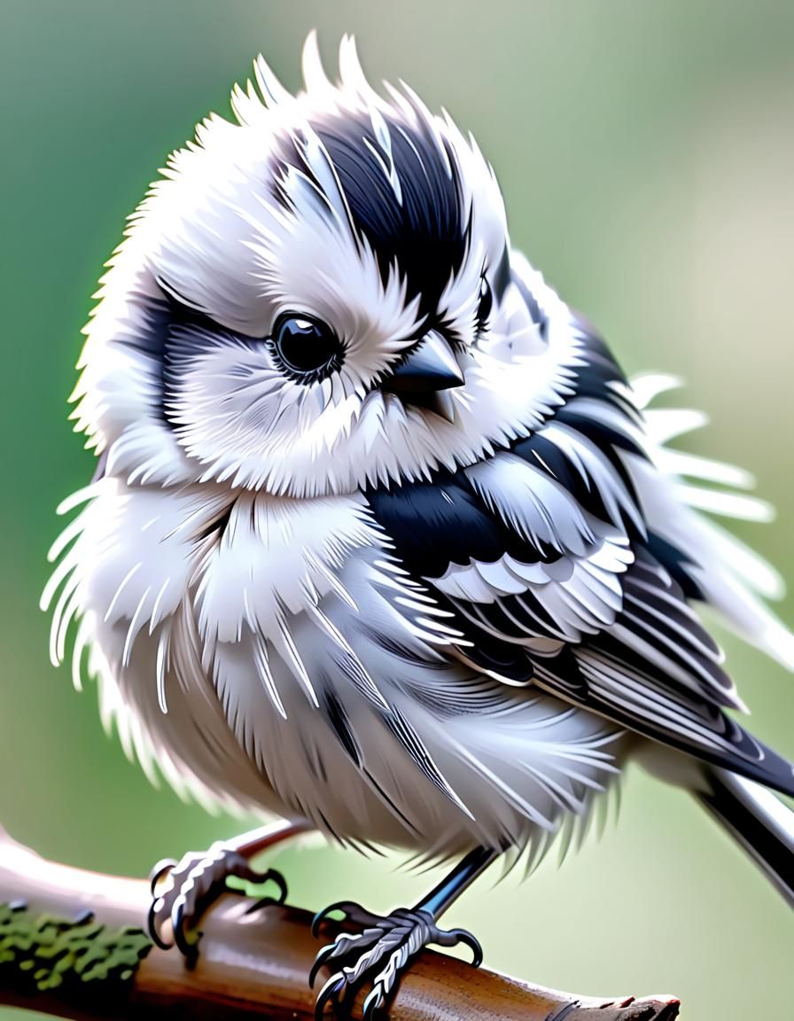 Adorable White Hokkaido Long-Tailed Tit Portrait