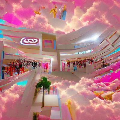 Surreal Mall Interior with Heavenly Architecture