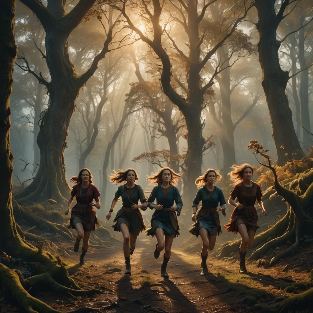 Girls Run Through Enchanted Forest: Digital Matte Painting