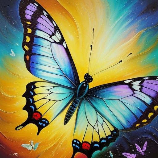 Surreal Butterfly Macro Photograph in Vibrant Oil Painting