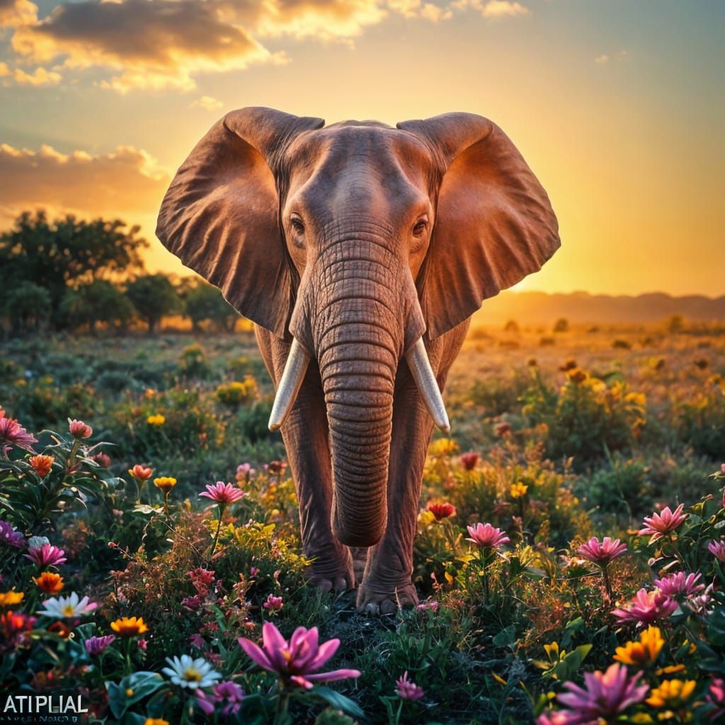 Surreal Pink Elephant in Vibrant Wildlife Scene