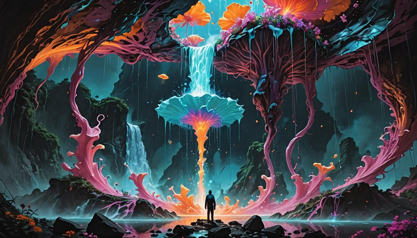 Surreal Alien Landscape with Jelly Waterfalls