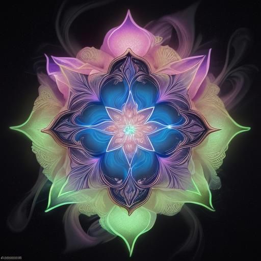 Fluorescent Fantasy Flower with Magic Smoke in Space