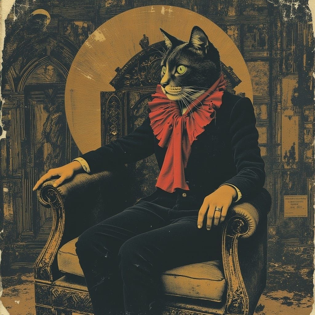 Majestic Cat King on Gothic Throne in Baroque Style
