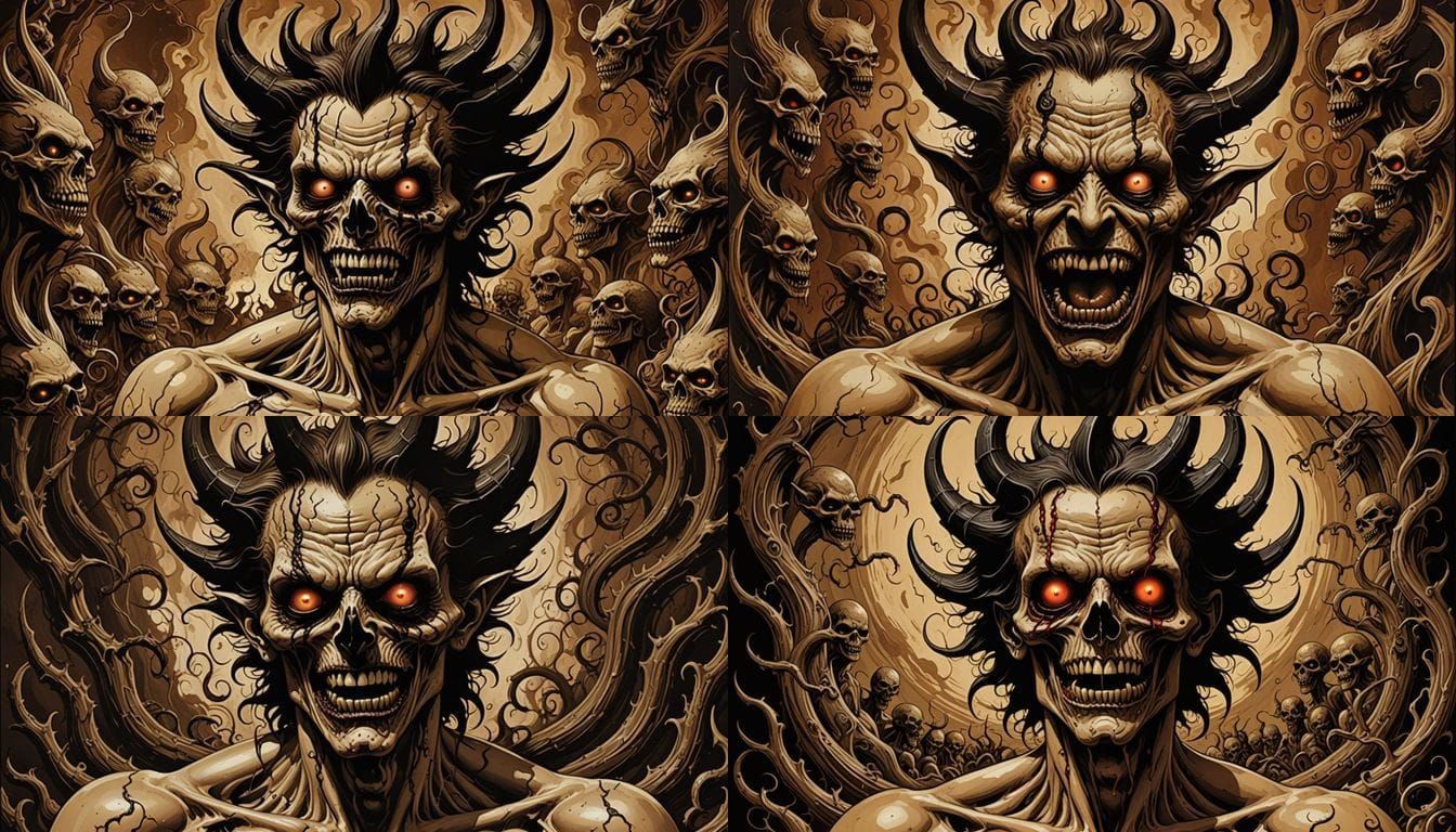 Grotesque Demonic Entity in Sepia Zombiecore Style