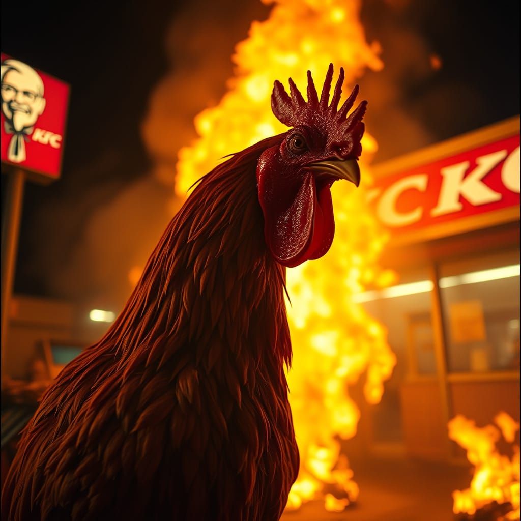 Fiery Chicken Burns Down KFC: Cinematic Destruction
