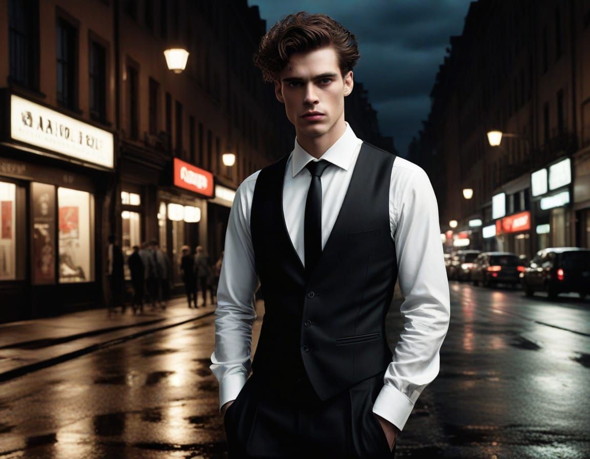 Confident Gentleman in Black Tuxedo