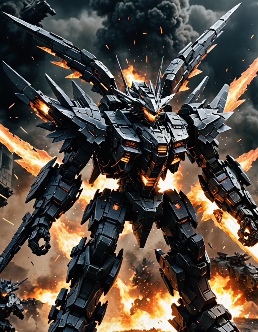 Armored Zoid Dragon Soaring Through Fire