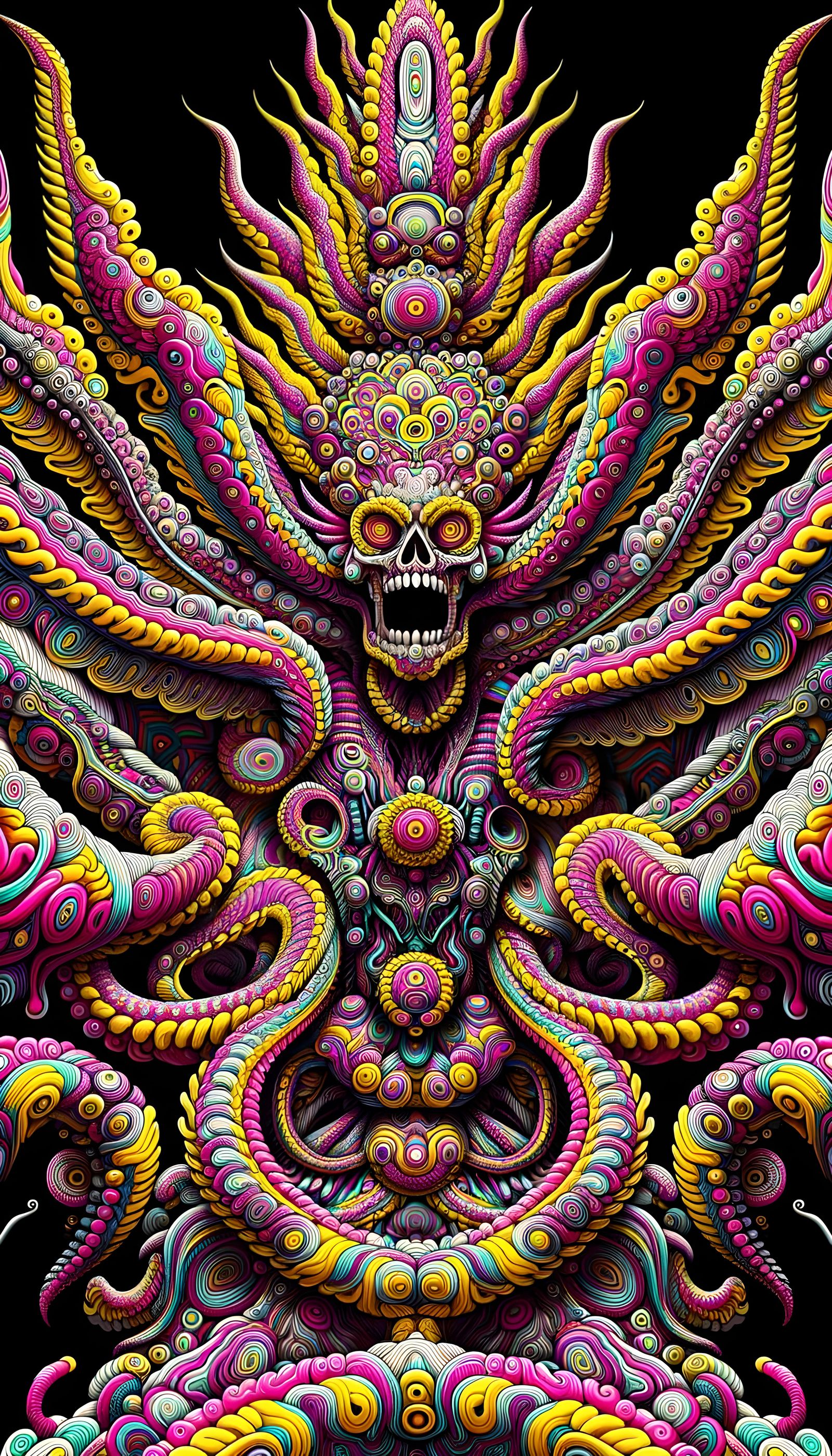 Psychedelic Quetzalcoatl Unleashes Reality in Paisley Tessel...