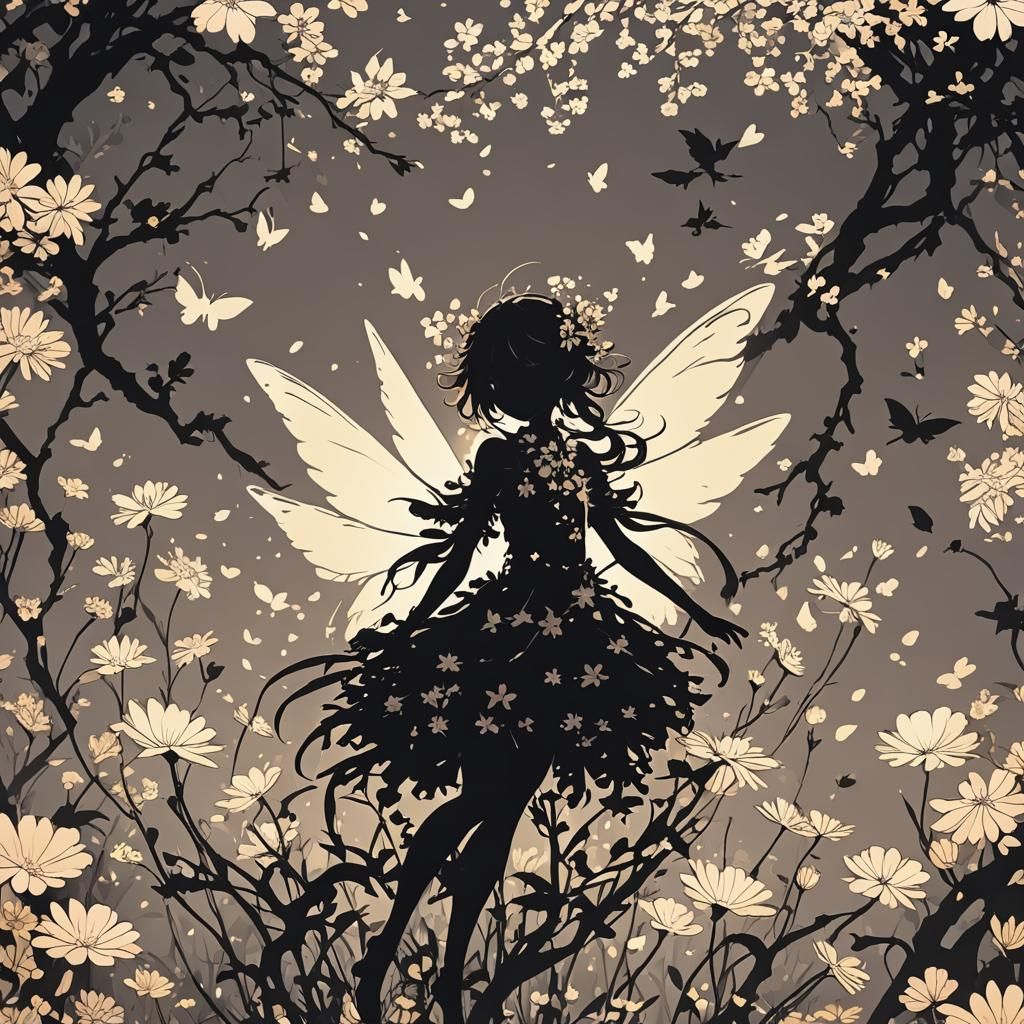 Floral Fairy Silhouette in Anime Style