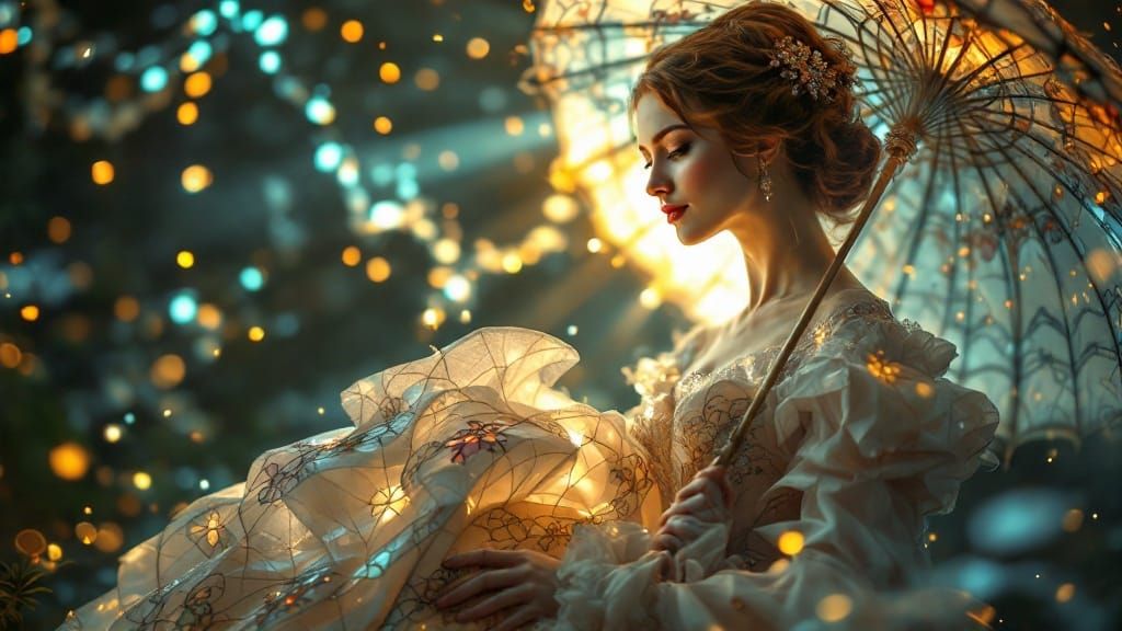 Victorian Woman in Stained Glass Gown