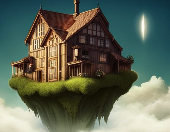 Surreal Inn Above Clouds: Digital Painting