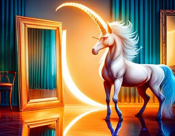 Majestic Unicorn Gazing at Golden Horn Reflection