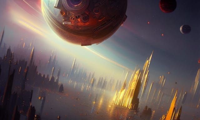 Cosmic City in Space: Detailed Digital Painting