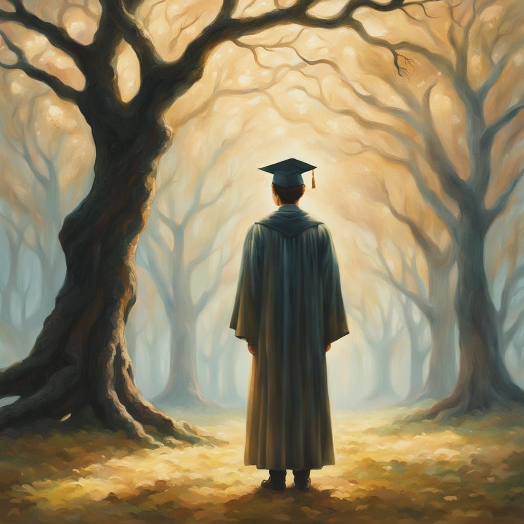 Graduate in Dreamy Surrealist Oil Painting