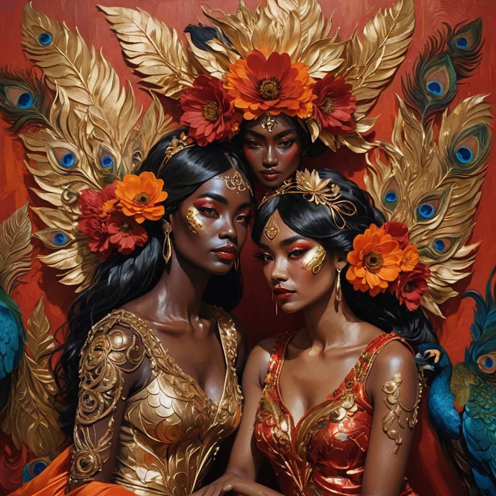 Fantasy Women with Peacock Hair, Digital Art