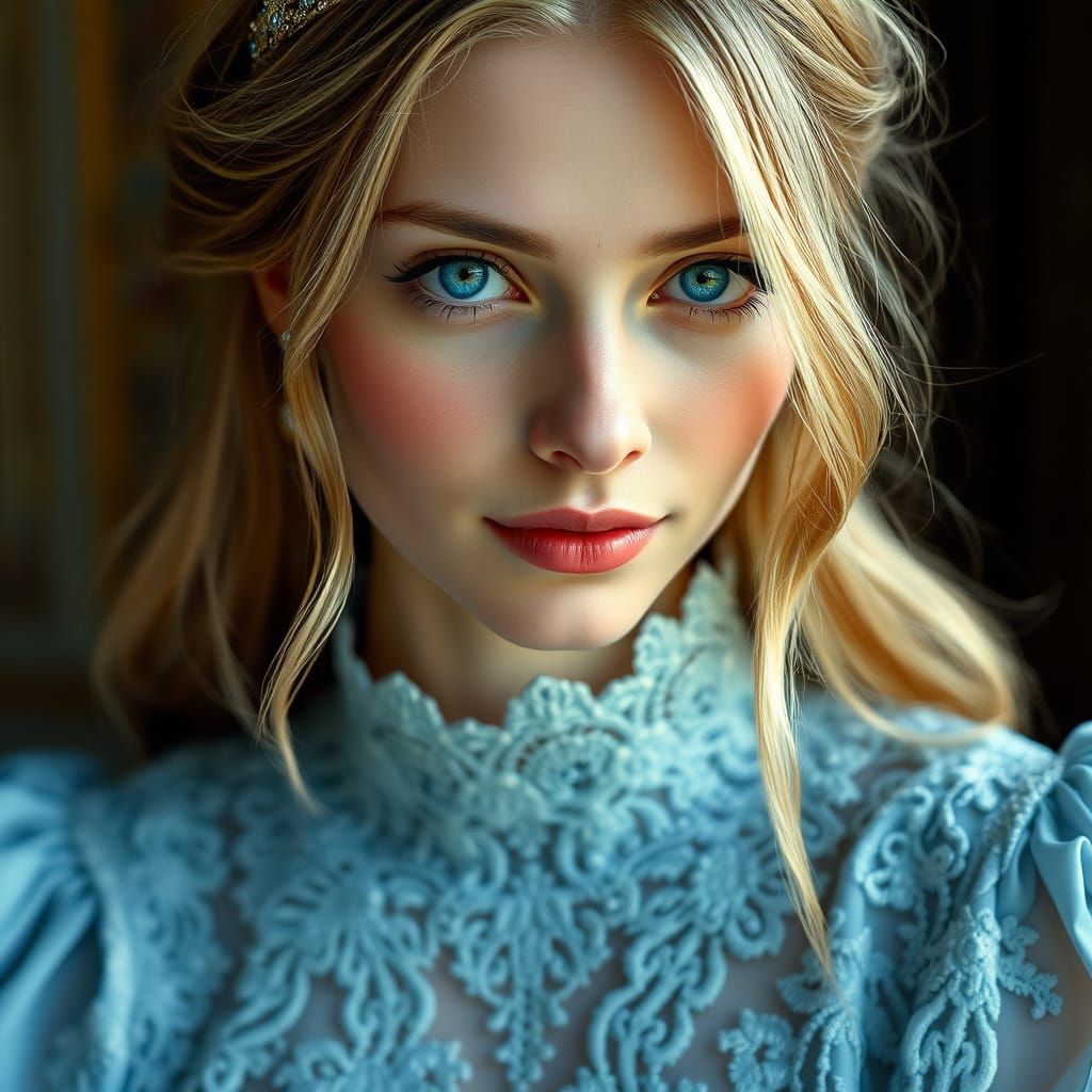 Elegant European Princess in a Soft, Golden Light