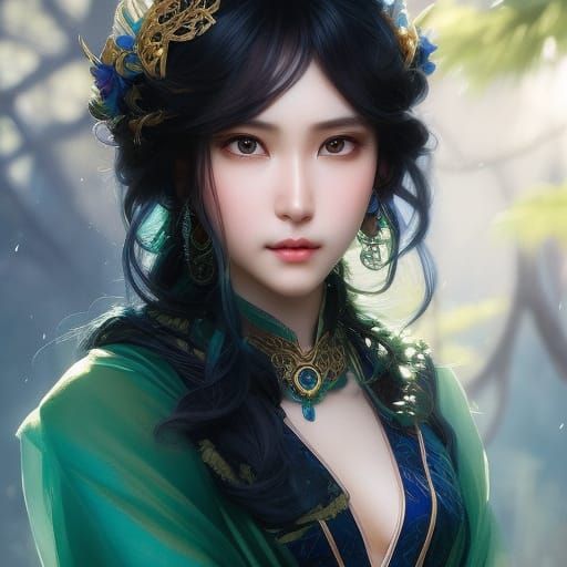 Elegant Young Lady in Kimono: Hyper-Detailed Portrait