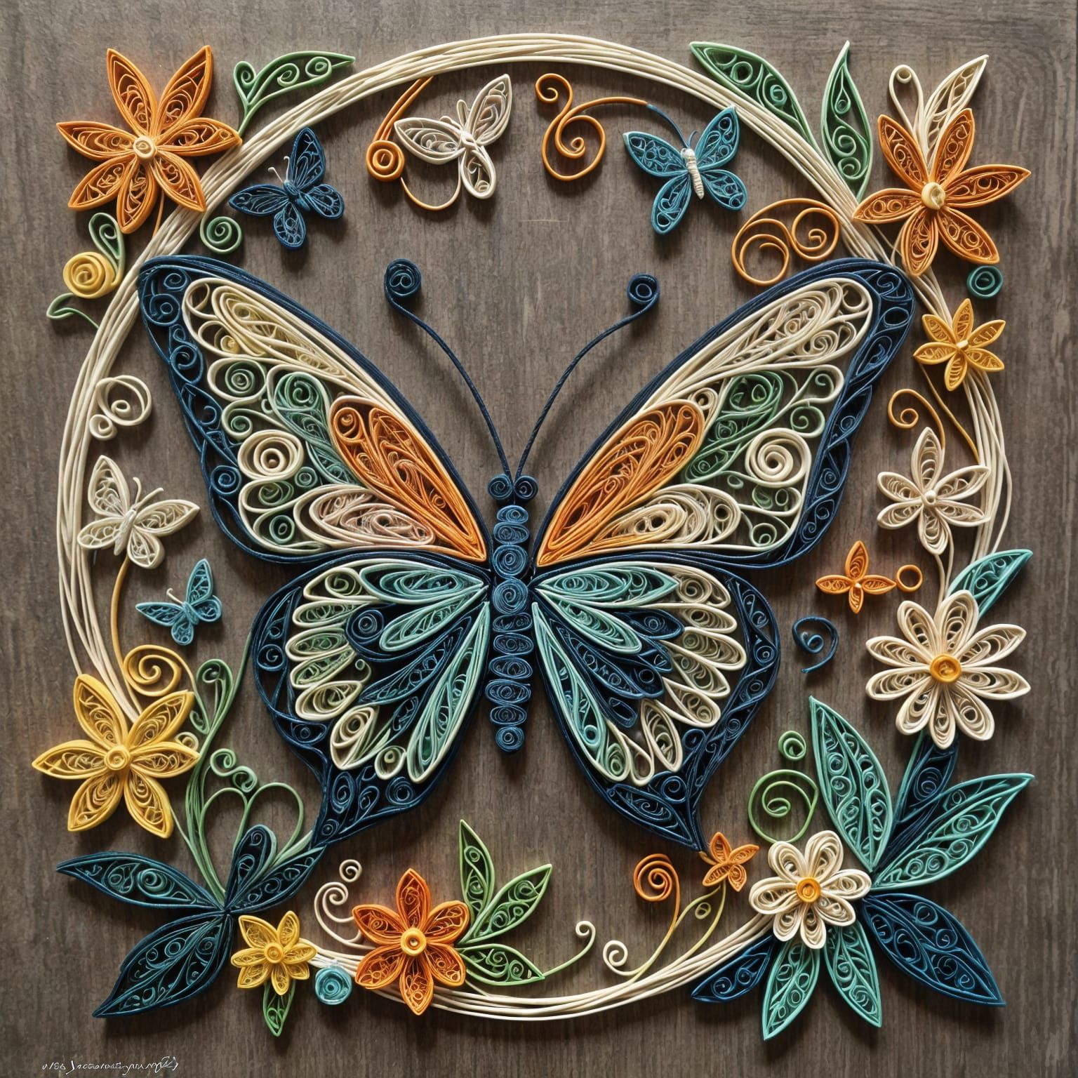 String Art Butterfly in Naive Style
