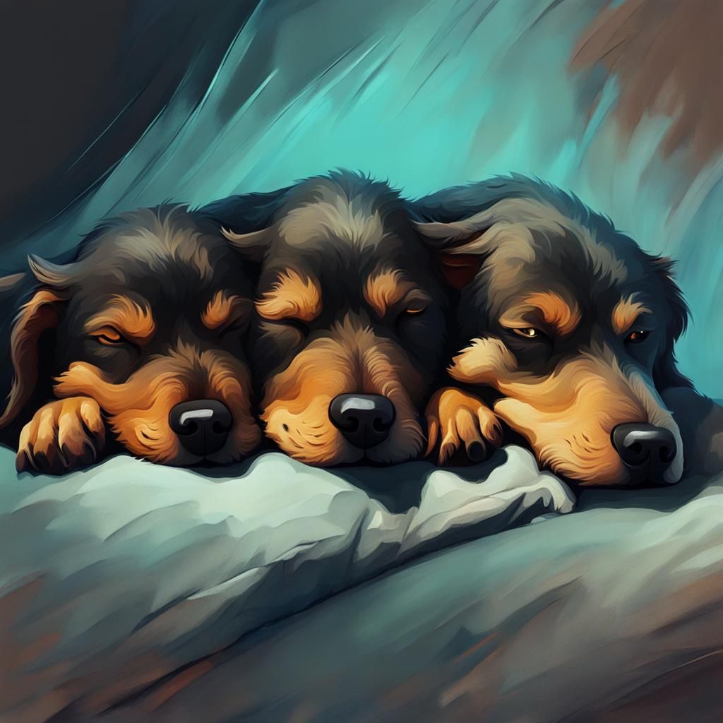 Sleeping Three-Headed Dog in Digital Painting Style