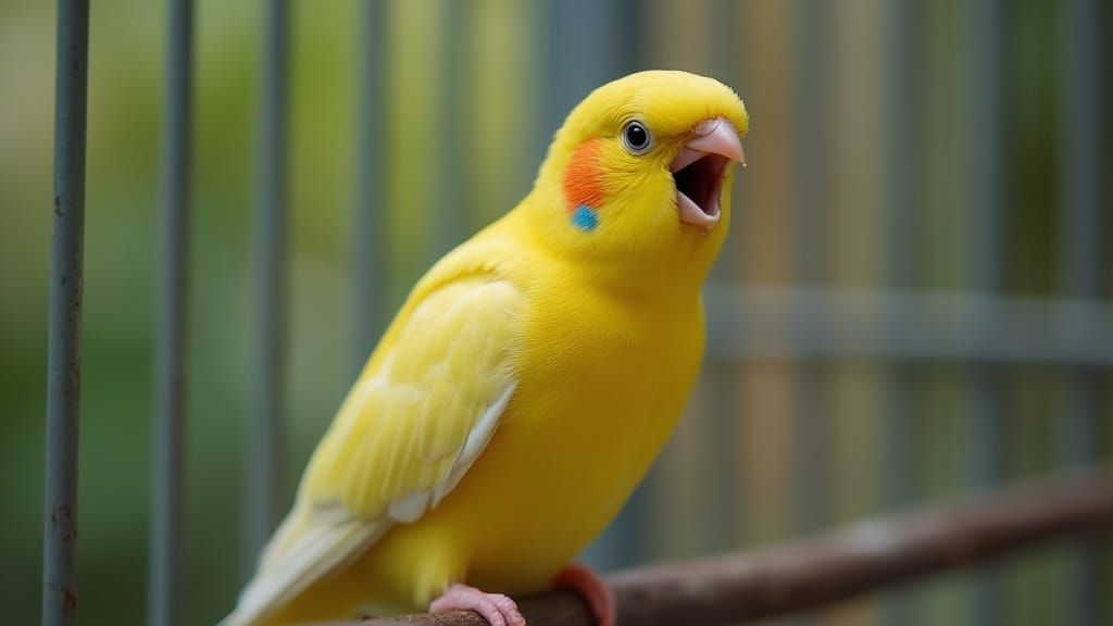 Vibrant Yellow Canary Singing in Cage - Cinematic Film Still