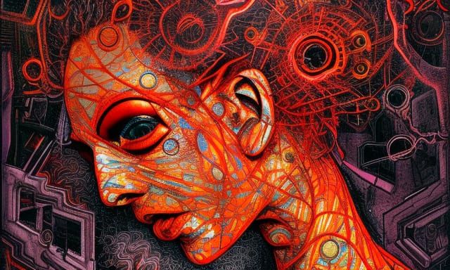 Radioactive Mixed Media Masterpiece in Red and Orange