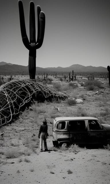 Wreck of a Person in Skeleton Fields with Cactus