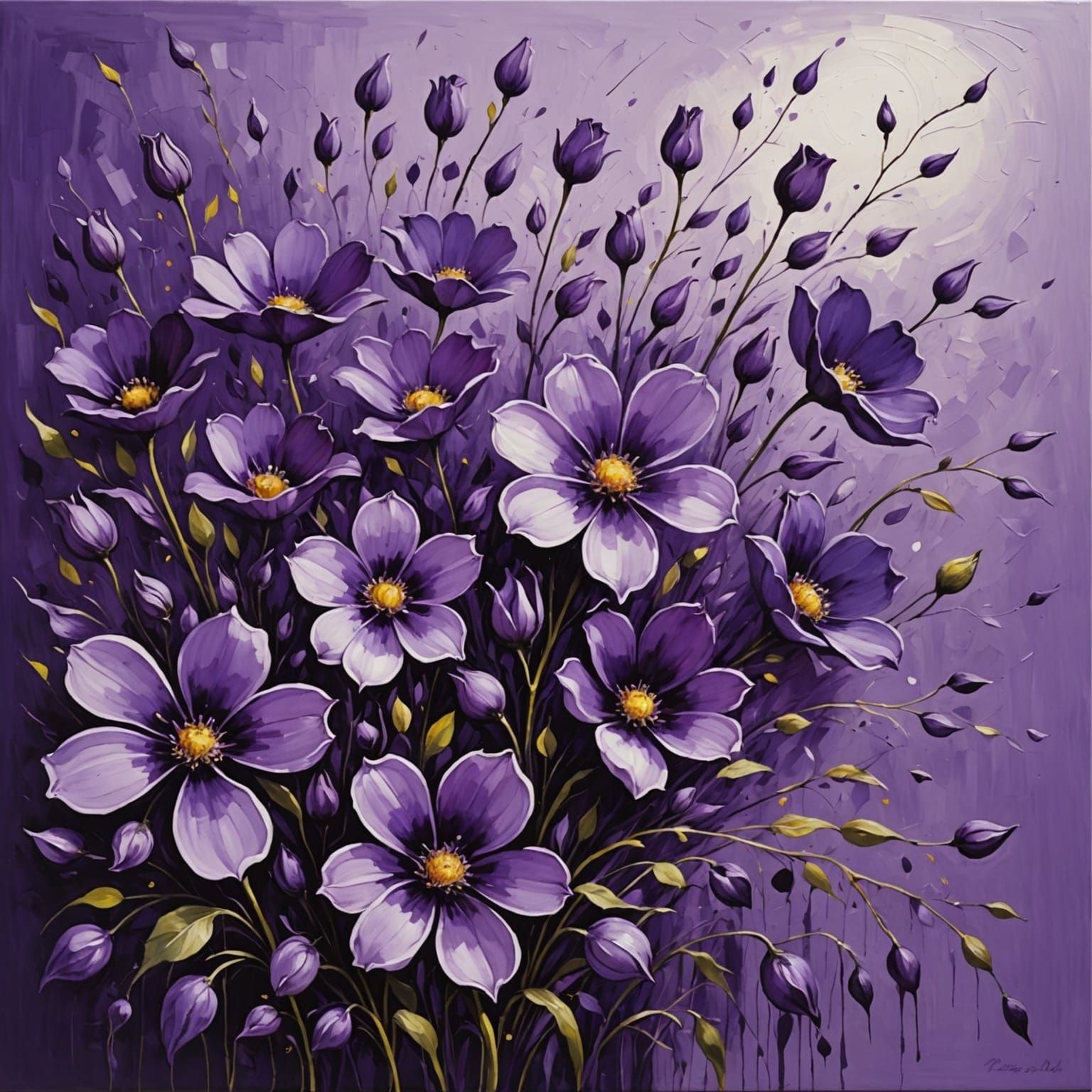 Abstract Purple Floral Arrangement with Fine Details